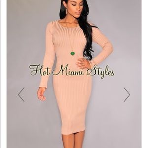 Hot Miami Styles Long Stretchy Nude Dress Small S